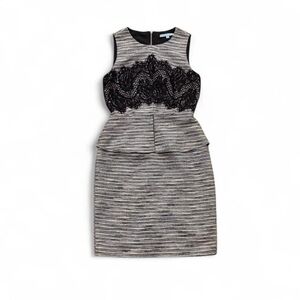 ANTONIO MELANI Black and Gray Striped Midi Dress